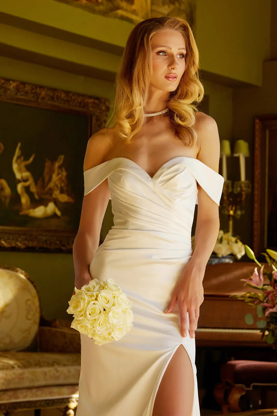 Wedding Gown with Slit and Detachable Bow by GLS GL3545