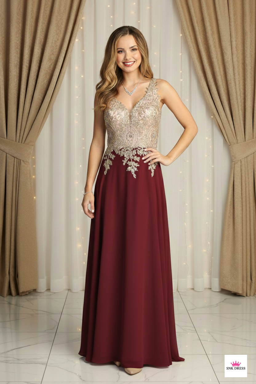 V-Neck Chiffon Evening Dress by Chica DM400669