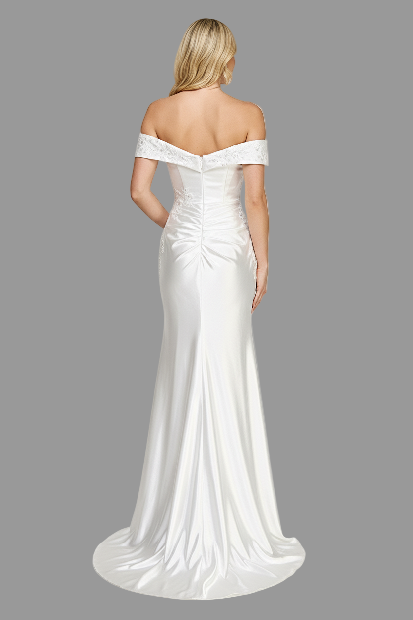 Wrap Drape Off-Shoulder Embroidered Long Dress USA 8353W