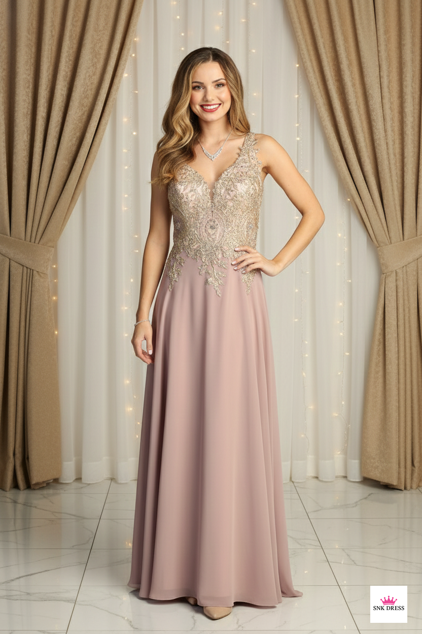 V-Neck Chiffon Evening Dress by Chica DM400669