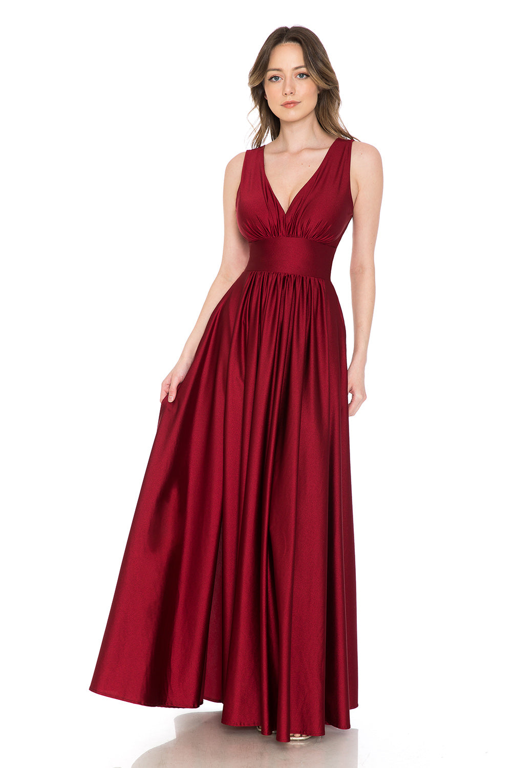 V-Neck Empire Ruched Pocketed Formal Dress by Lenovia 5232