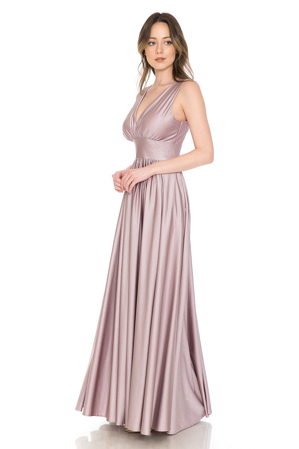 V-Neck Empire Ruched Pocketed Formal Dress by Lenovia 5232