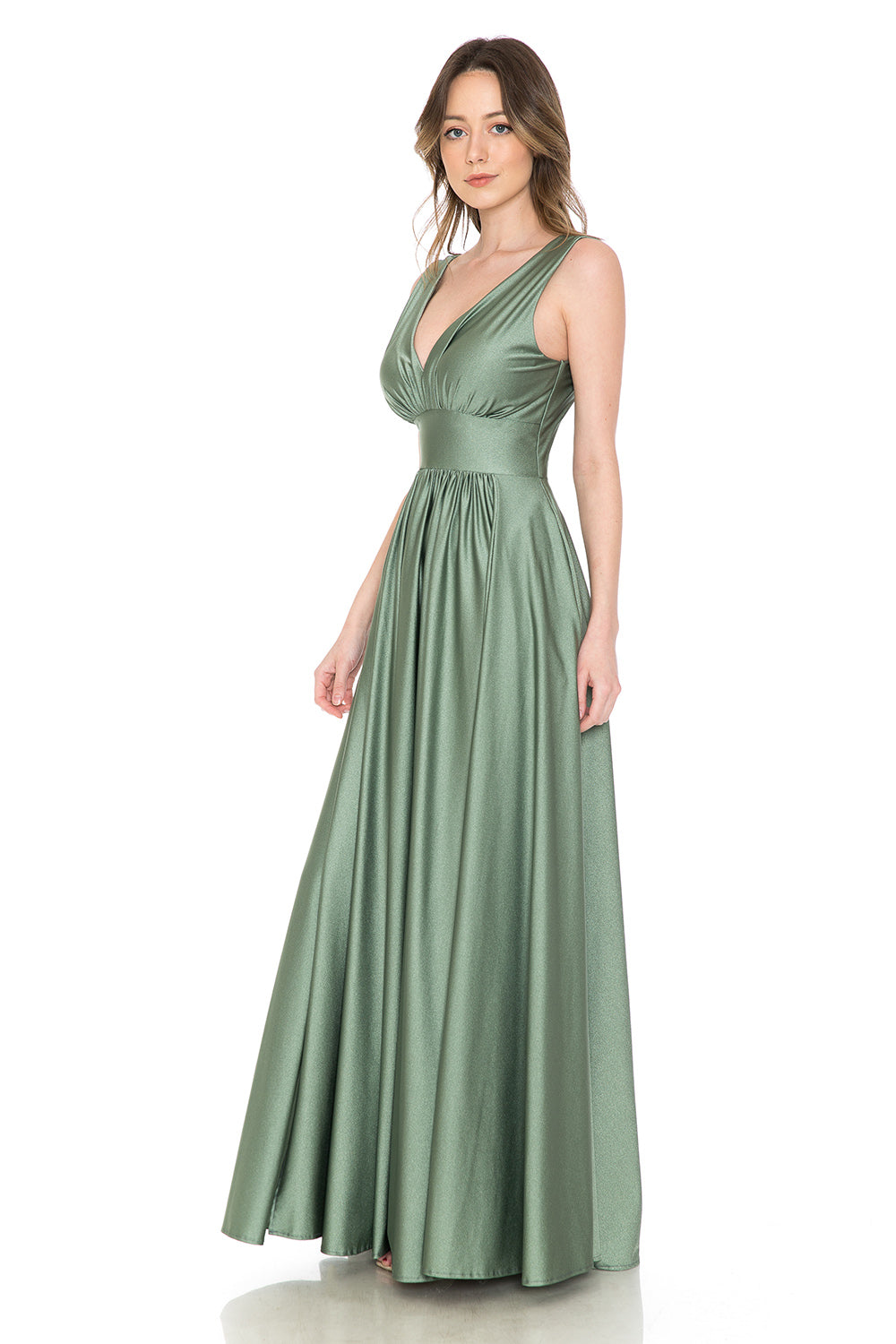 V-Neck Empire Ruched Pocketed Formal Dress by Lenovia 5232