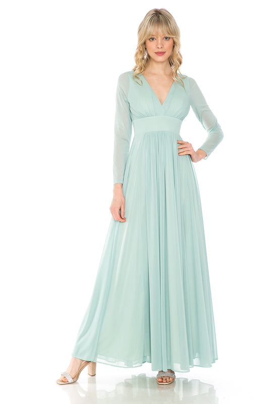 V-neck Long Sleeve Chiffon Dress by Lenovia USA 5234