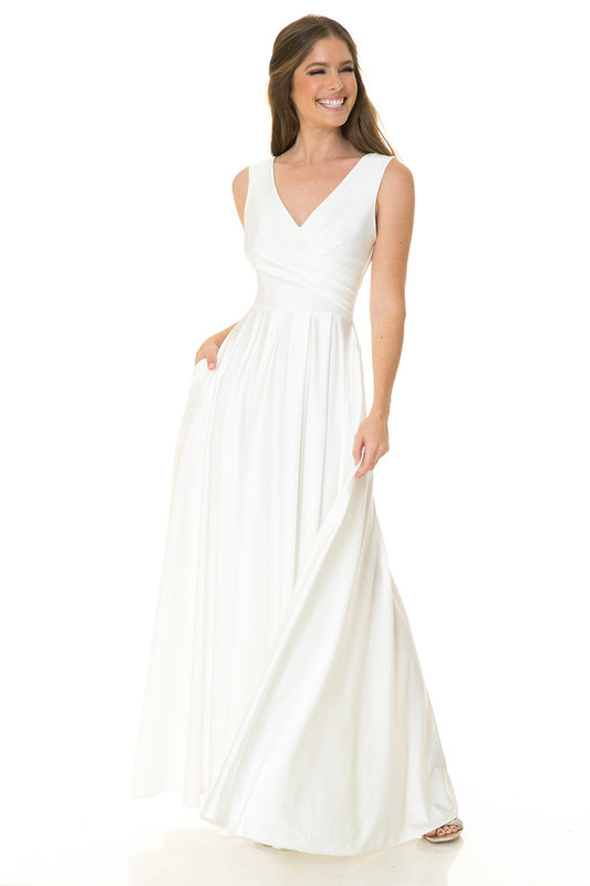 shiny wrap top flare dress with pleats and pockets by Lenovia 5242-A – www.snkdress.com
