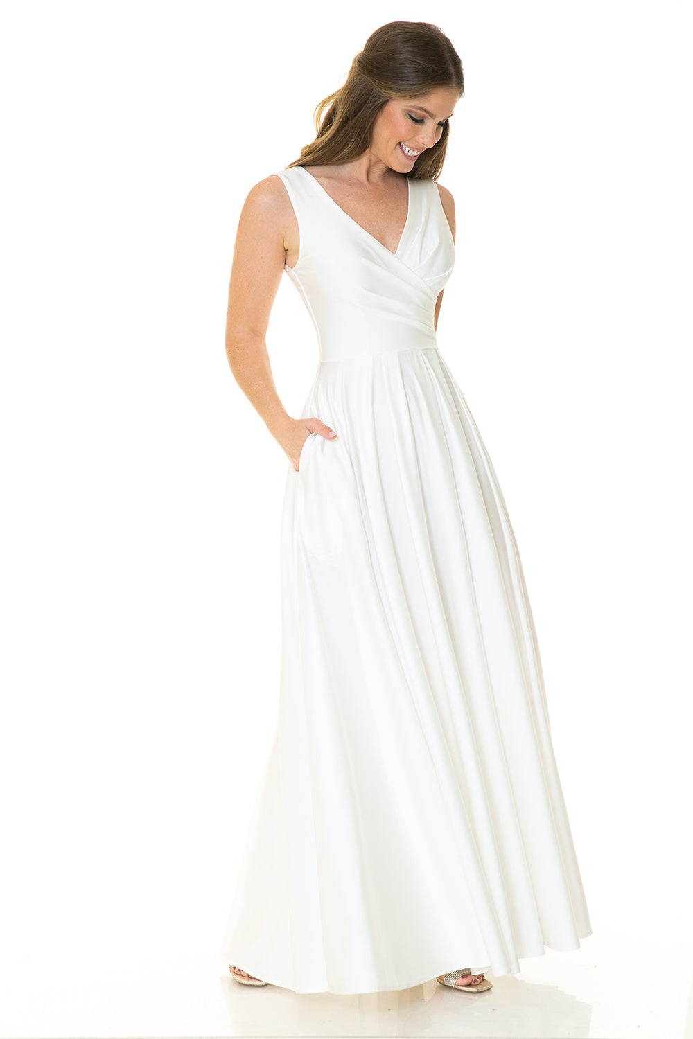 Shiny Wrap Flare Dress with Pockets by Lenovia 5242W
