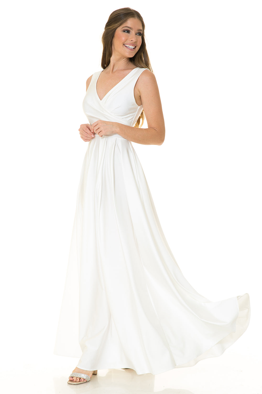 Shiny Wrap Flare Dress with Pockets by Lenovia 5242W