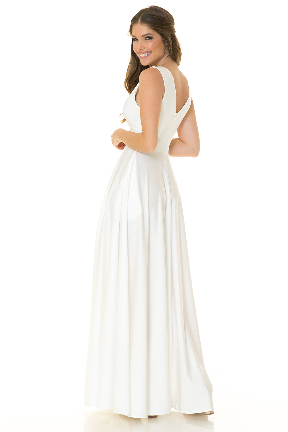 Shiny Wrap Flare Dress with Pockets by Lenovia 5242W