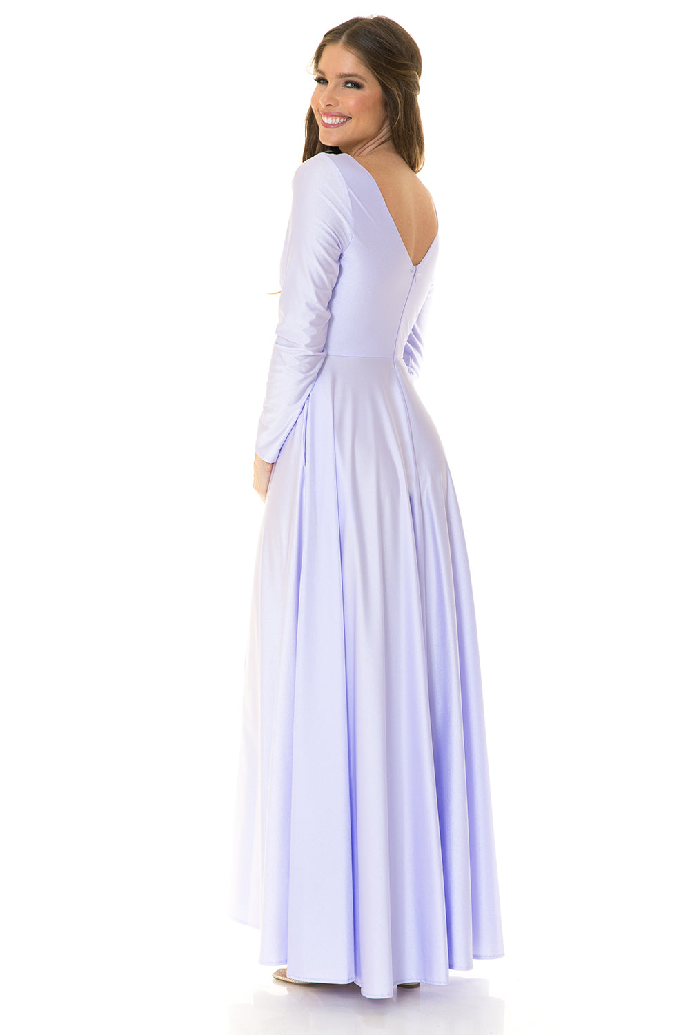 Long Sleeve V-Neck Ruched Pocketed Formal Dress by Lenovia 5231