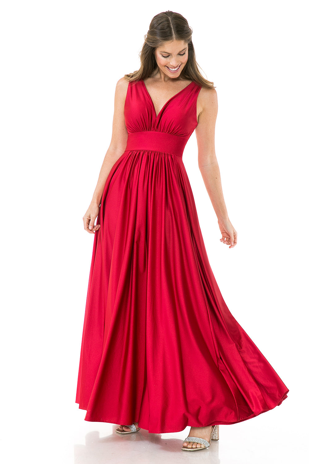 V-Neck Empire Ruched Pocketed Formal Dress by Lenovia 5232