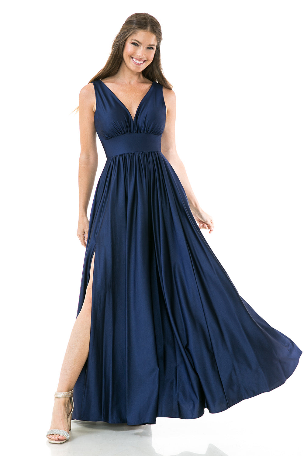 V-Neck Empire Ruched Pocketed Formal Dress by Lenovia 5232