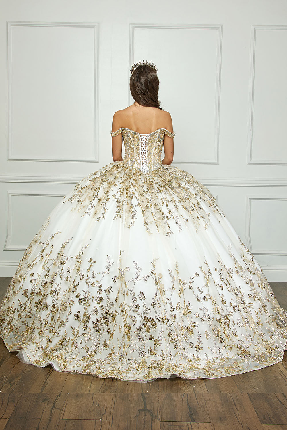 Off Shoulder three-tier Quinceanera ball gown Bella  Princess Couture PQ1041