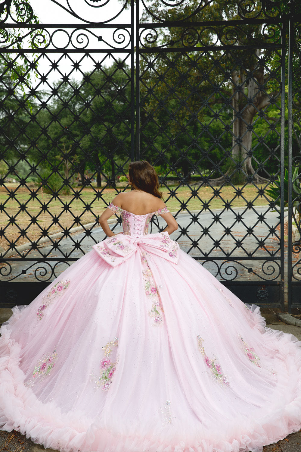 Shimmering Flower Adorned Ruffle Ball Gown by Petite Adele PQ1095