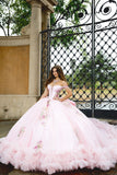 Shimmering Flower Adorned Ruffle Ball Gown by Petite Adele PQ1095