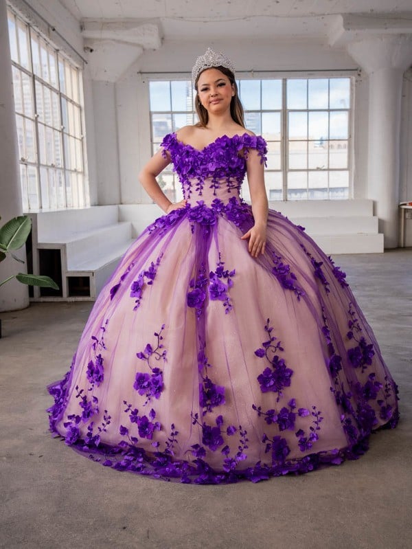 Floral Off Shoulder Ball Gown by Calla Collection SCL30005