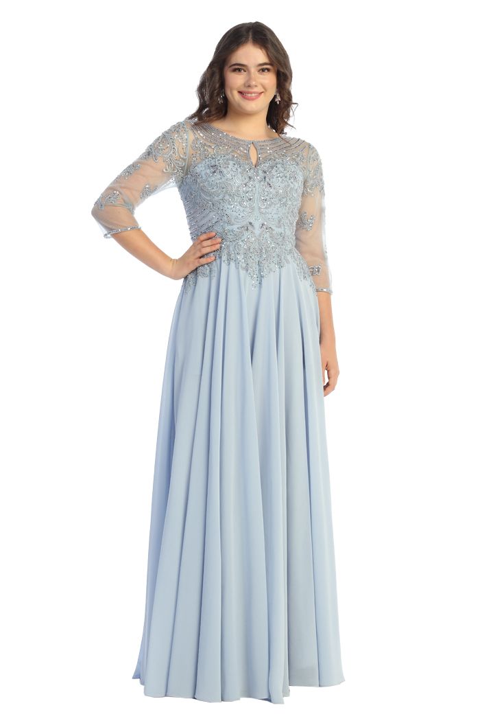 Elegant Beaded Lace Evening Gown with Pockets by Cindy 5051098