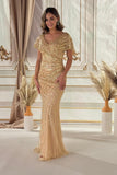 V-Neck Beaded Mermaid Gown by Lee Collection 50534161