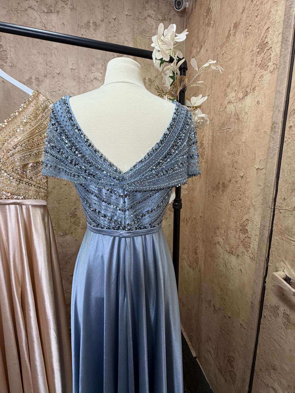 V-Neck Beaded A-Line Gown by Lee Collection 5053398