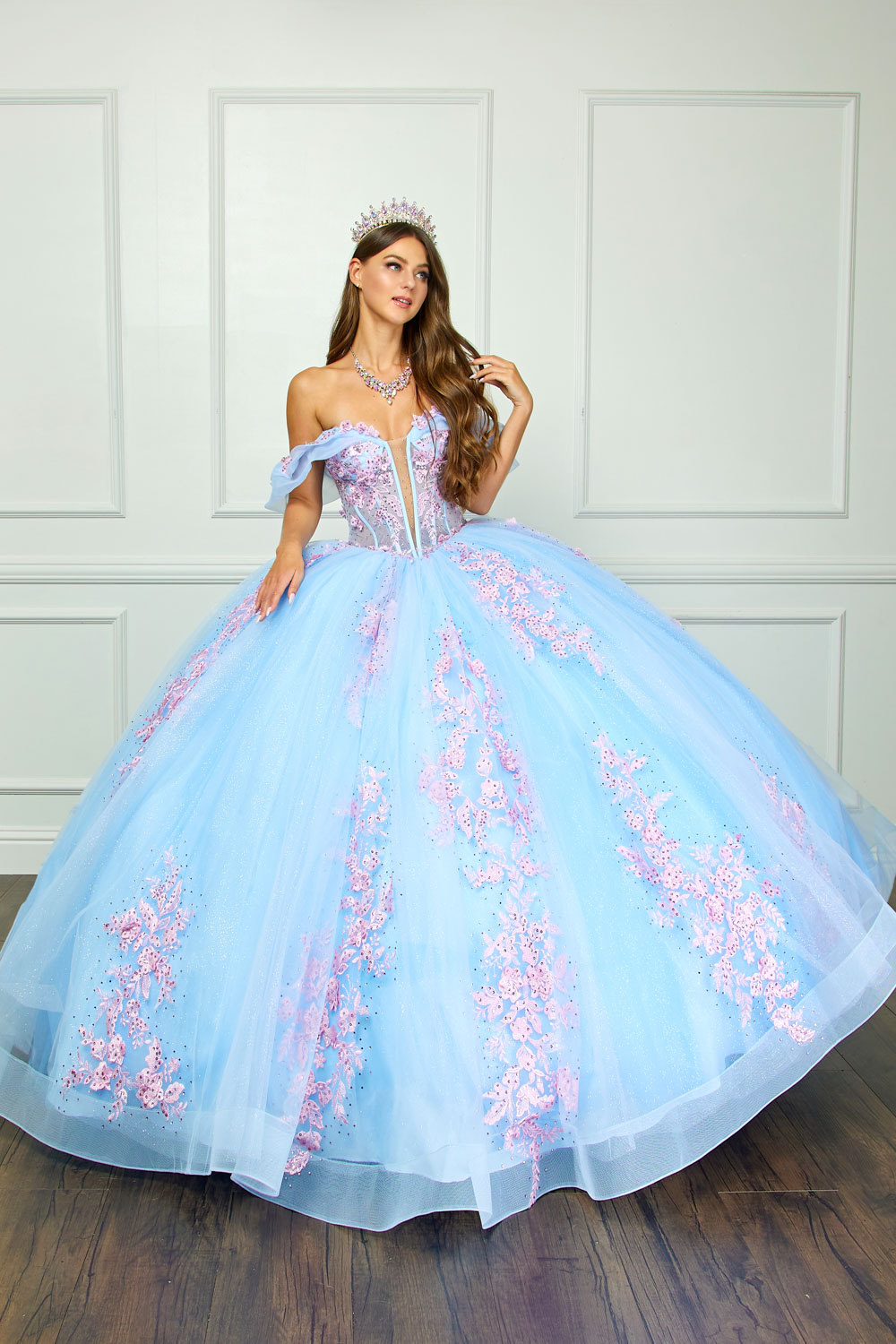 Off The Shoulder  Floral Embroidered  by Bella Princess Couture PQ1067