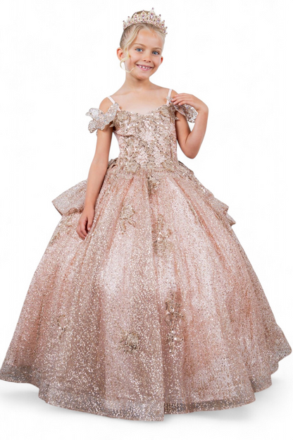 Off-the-shoulder ball gown with long sleeves for girls by-BLISS 8120x