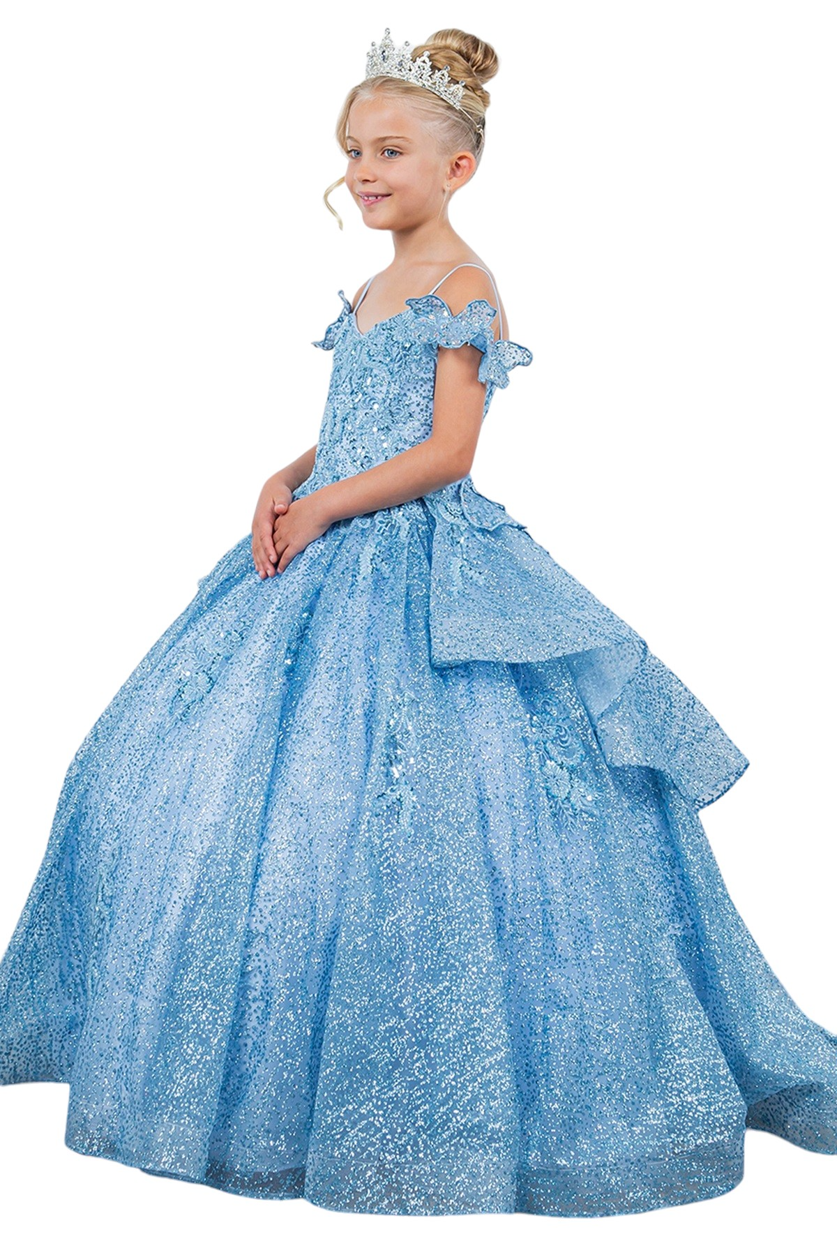 Off-the-shoulder ball gown with long sleeves for girls by-BLISS 8120x