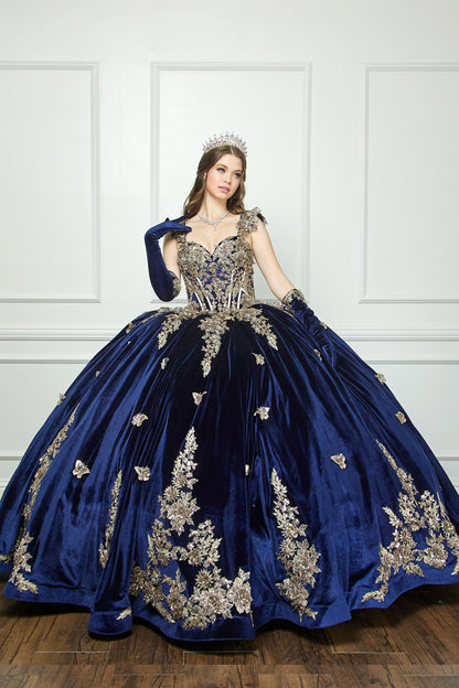 Off Shoulder Velvet Ball gown w/Gloves by Bella Princess Couture PQ1038