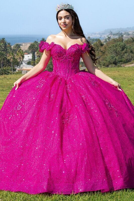 Off The Shoulder beaded applique gown by Cinderella Couture 8120J