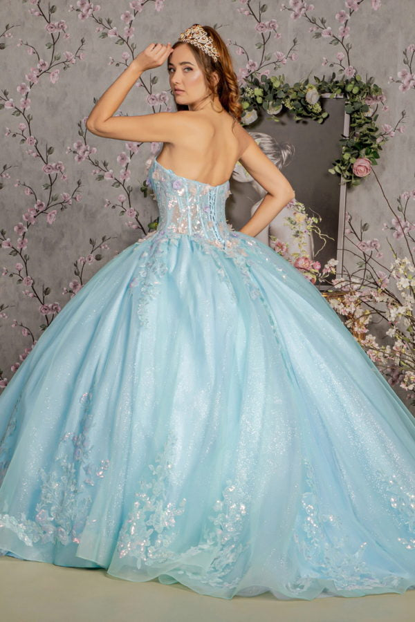 Sweetheart 3D Flower Embroidery Sheer Ball Gown by Elizabeth K GL 3332