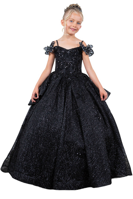 Off-the-shoulder ball gown with long sleeves for girls by-BLISS 8120x