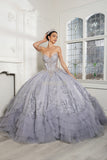 May Queen LK284 tea-length embroidered ruffle gown