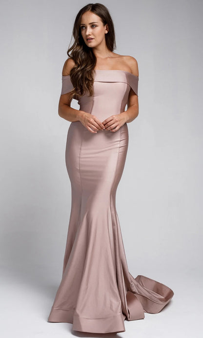 Off-the-Shoulder Sleek Simple  Long  Dress By Amelia Couture 373