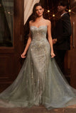 Strapless Crystal Embellished Gown with Overskirt by Ladivine CB158 Smoky blue | www.snkdress.com