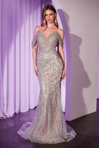 Ladivine CC0689 off the shoulder crystal embellished mermaid gown - www.snkdress.com