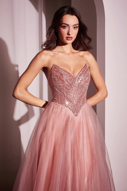 Ladivine CC415 strapless beaded tulle ball gown - www.snkdress.com