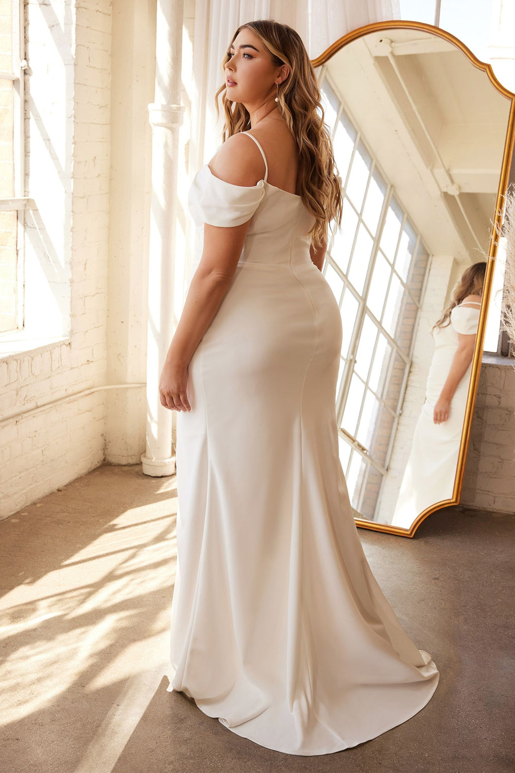 Off Shoulder Crepe Trumpet Gown with Slit  by Ladivine KV1057WC
