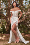 Corset Bodice Sweetheart Satin Gown in Off White by Ladivine CD0186W
