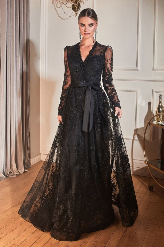 
Plus size long sleeve glitter floral gown CD233C – www.snkdress.com