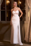 Fitted strapless sweetheart bridal gown with sheer bodice and romantic sash in Off White by Ladivine CD384W