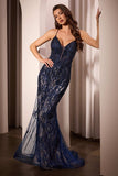 Lace & Tulle Crystal Embellished Fitted Gown by Ladivine CD795