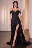 Off-the-shoulder lace satin fitted gown by Ladivine style CD803 | www.snkdress.com