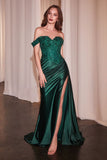 Off-The-Shoulder Lace & Satin Fitted Gown by Ladivine CD803