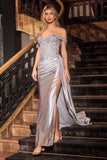 Off-the-shoulder lace satin fitted gown by Ladivine style CD803 | www.snkdress.com