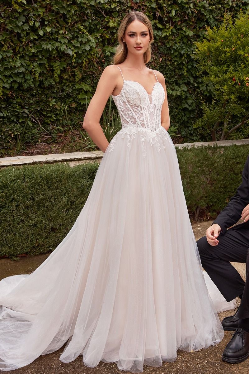 www.snkdress.com – Ladivine CD854W Off-Shoulder Tulle Ball Gown in Off White