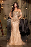Formal Gown by Ladivine CDS555 Silver-nude | www.snkdress.com