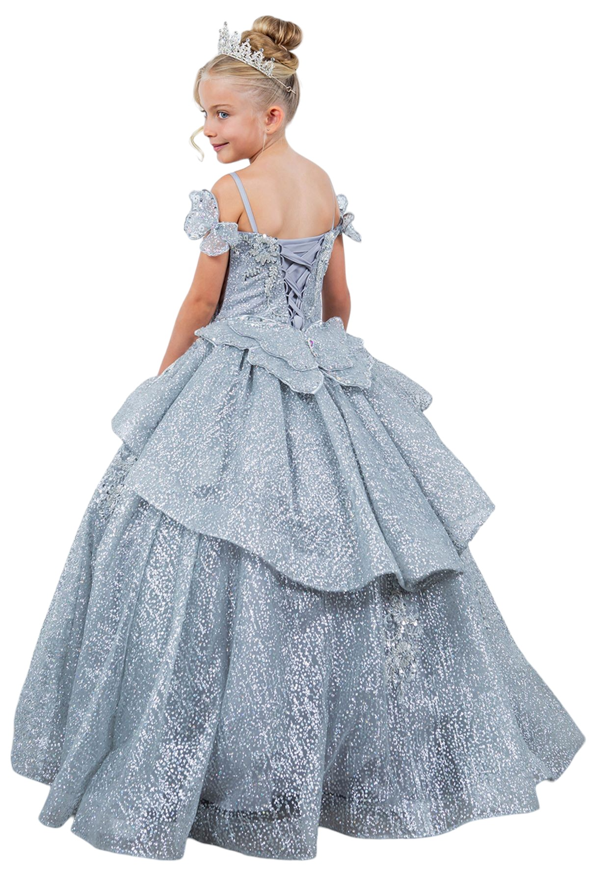 Off-the-shoulder ball gown with long sleeves for girls by-BLISS 8120x