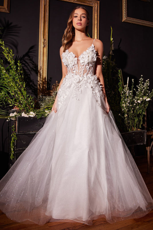www.snkdress.com – Ladivine CM321W Plunging Neckline Lace Wedding Dress in Off White