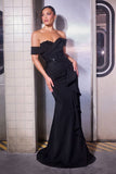 Off-the-shoulder beaded fitted gown by Ladivine style CM387