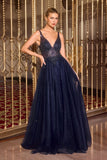 Beaded V-neck A-line tulle gown by Ladivine style CR880 | www.snkdress.com
