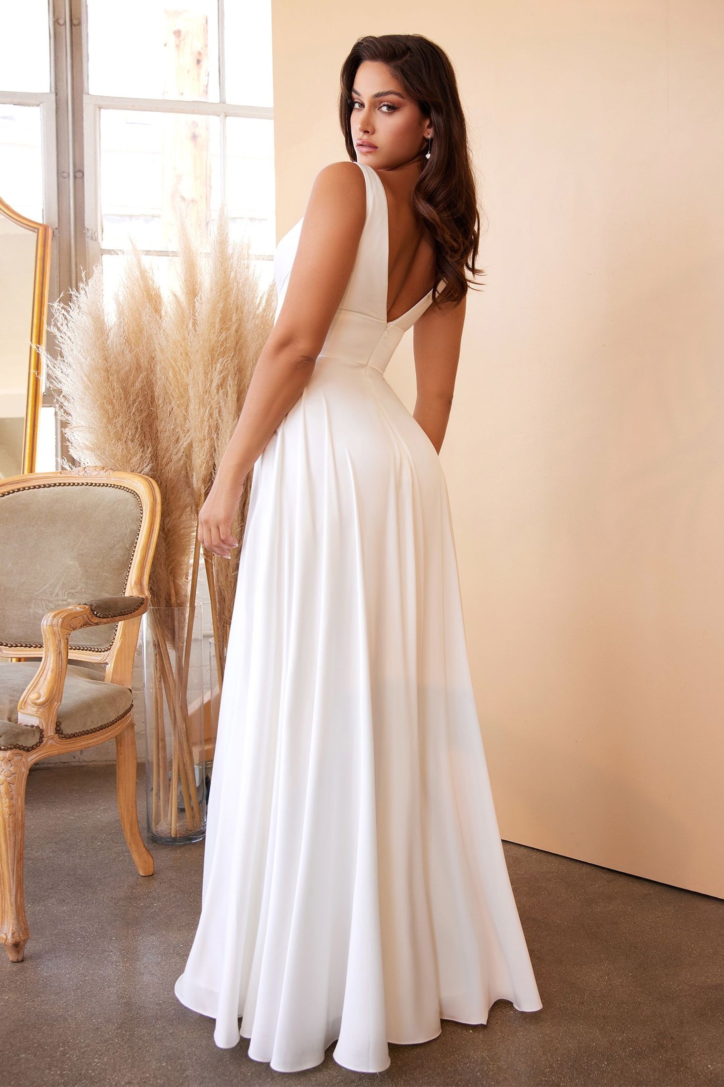Minimalist Strapless Satin Bridal Gown in Off White by Ladivine 7469W