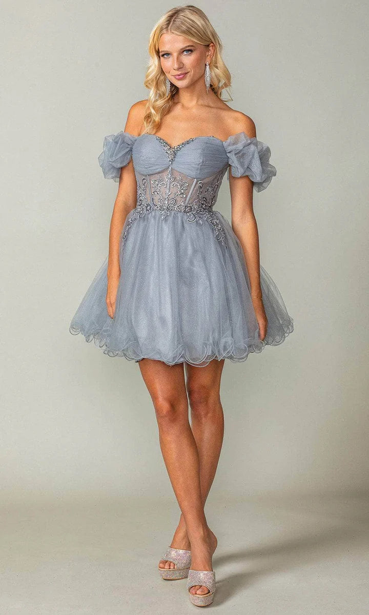Puff Sleeve Short Tulle Dress by DQ337967